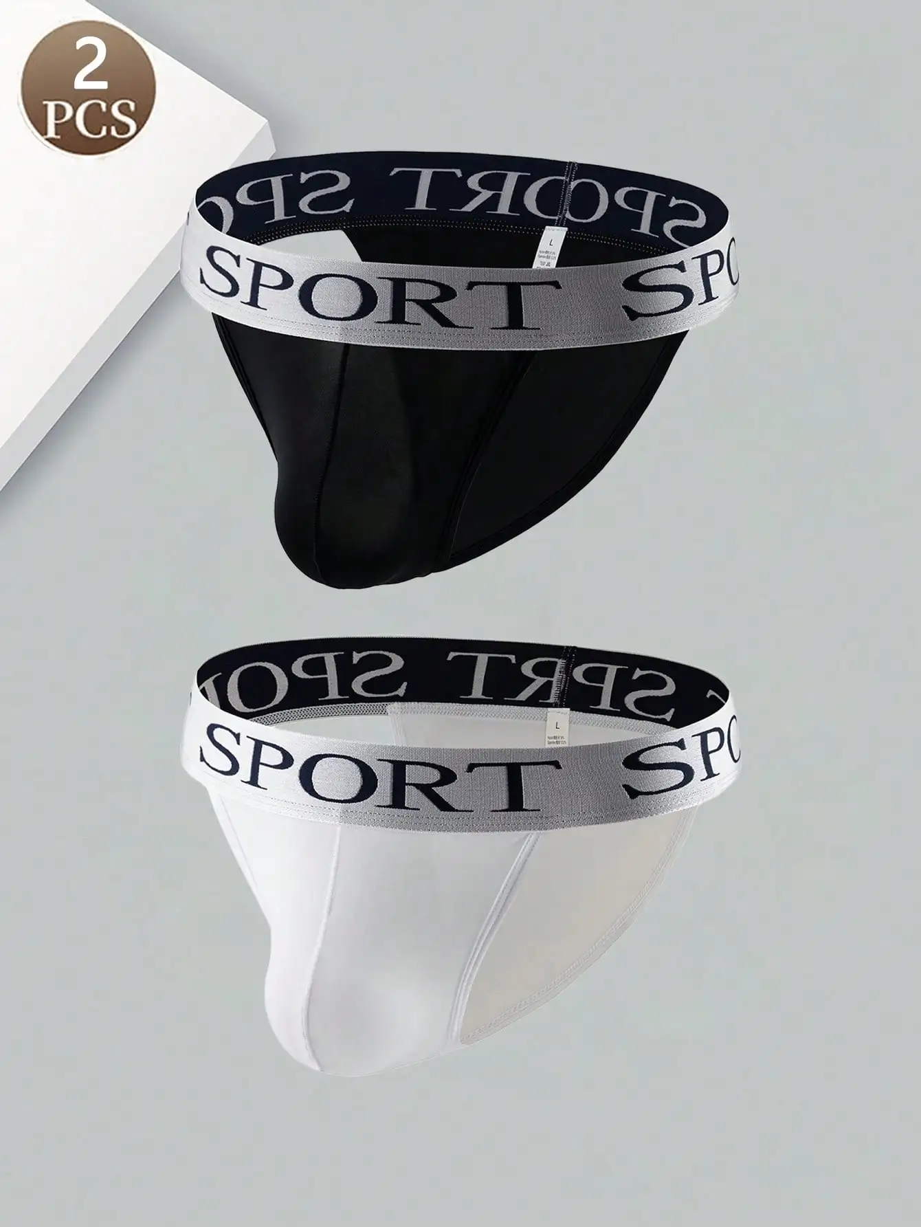 

2PCS Solid color letter basic casual sports knitted fabric Men's low waist breathable sports ice silk thong