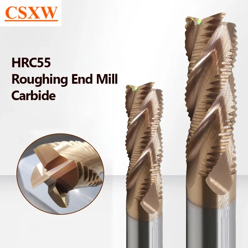 

Roughing End Mill Solid Carbide 4 Flutes HRC55 3-20MM Shank For Steel Iron Aluminum MDF Fiberglass Acrylic Wood Copper Plastic