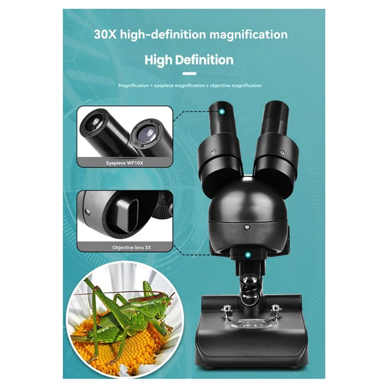 

B92B-ES1057 Binocular Microscope Kit 30X Magnification Biological Microscope Scientific Experiment Anatomy