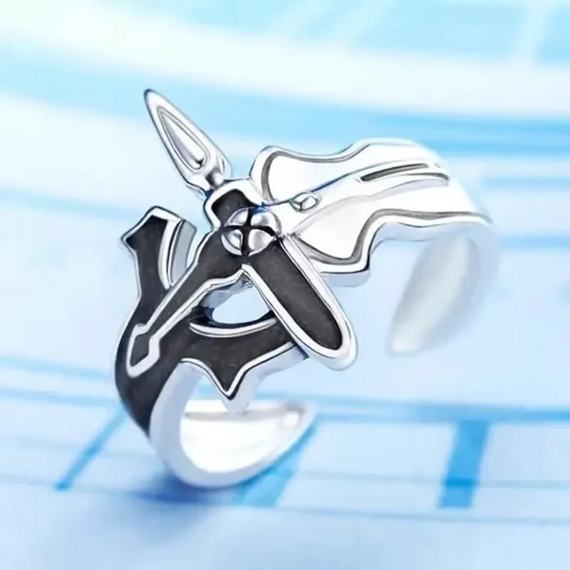 Sword Art Online Retro Kirito Asuna Cross Open Ring For Lovers Women Men Adjustable Metal Finger Rings Party Jewelry Anillo view 4