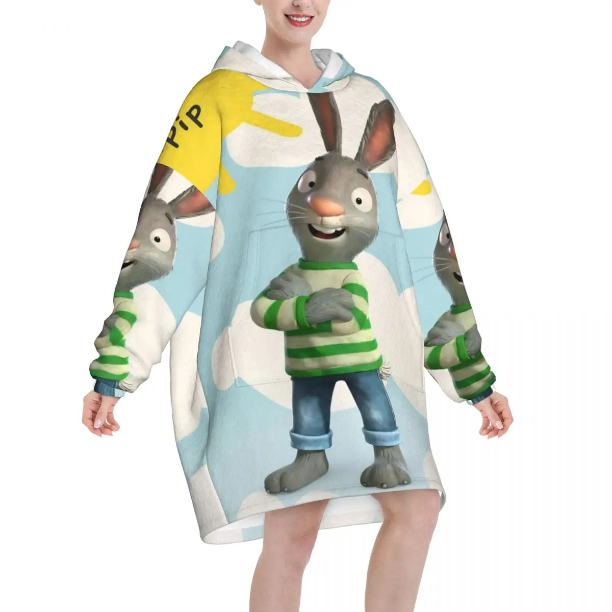 Pips Posys Oversized Blanket Hoodie Sweatshirt Long Fleece Hooded Wearable Blanket with Large Pocket for Women Men
