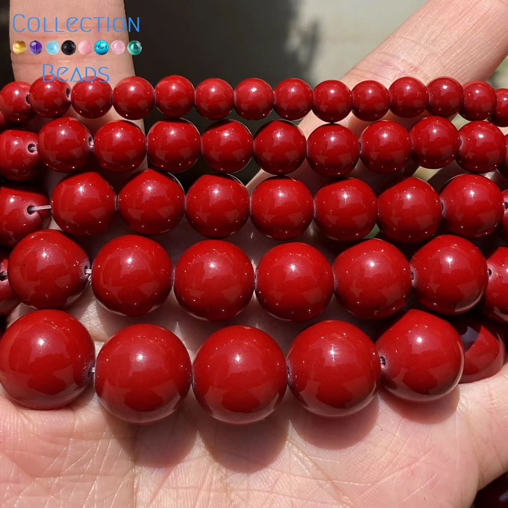 Natural Stone Beads 6 8 10 12 14 16mm Cinnabar Jade Round Loose Beads For Jewelry Making DIY Bracelet Necklace 15\'\'