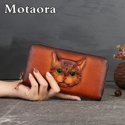 MOTAORA 2024 New Vintage Women's Wallet Long Genuine Leather Wallets Women Purses For Ladies Handmade Embossed Woman Card Holder