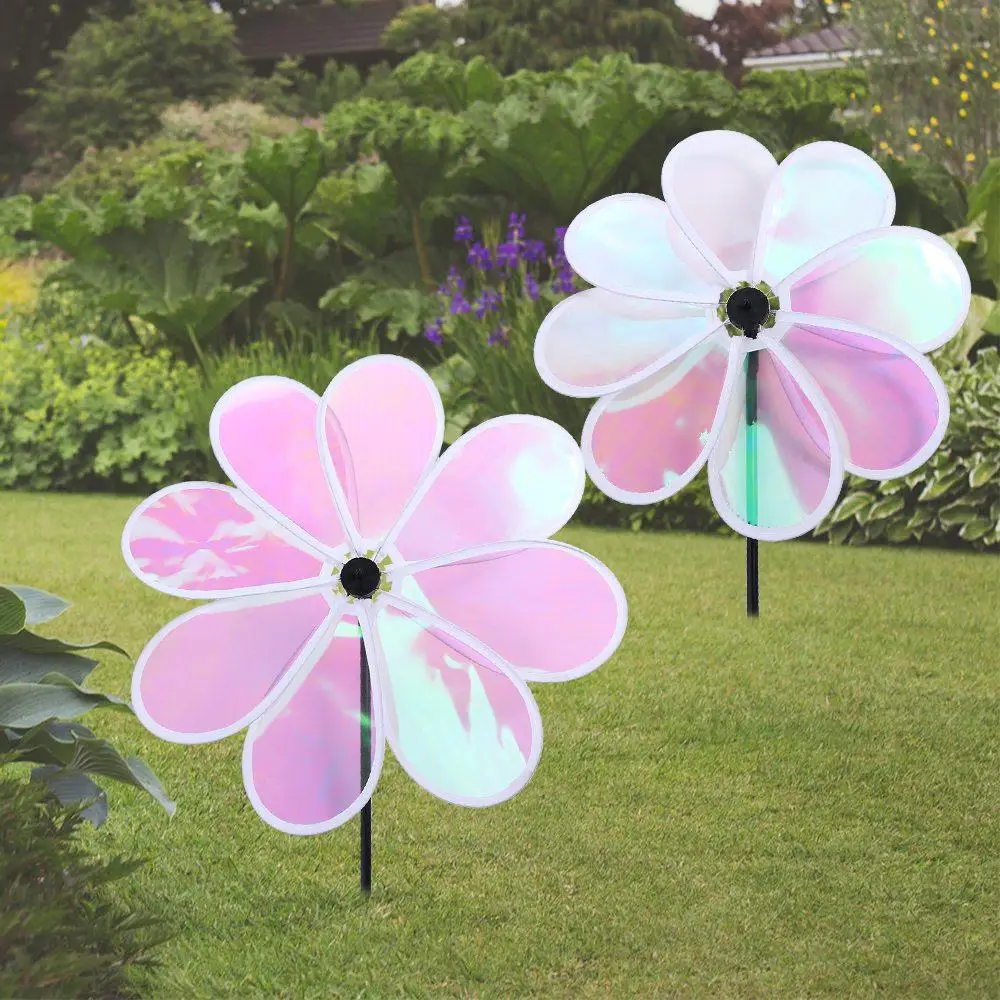 Transparent Eight Leaf Windmill Flower Colorful Color Film Windmill Reflective Color Changing Waterproof and Sunscreen