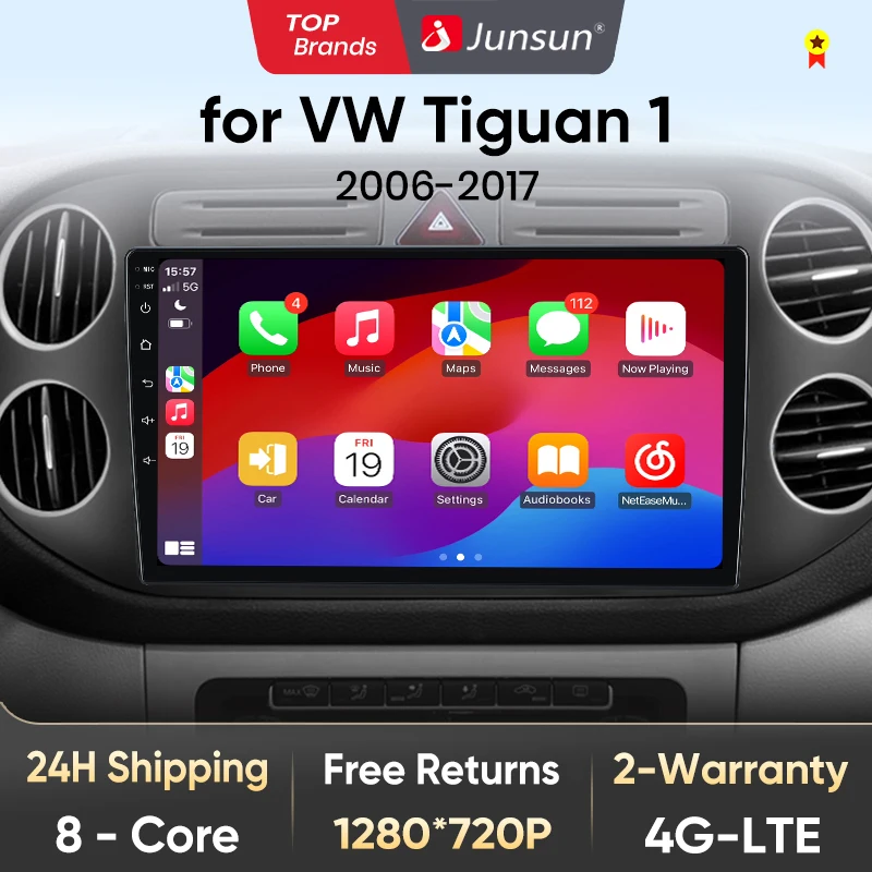 Junsun V1 AI Voice Wireless CarPlay Android Auto Radio for VW Volkswagen Tiguan 1 NF 2006-2016 Car Multimedia GPS 2din autoradio