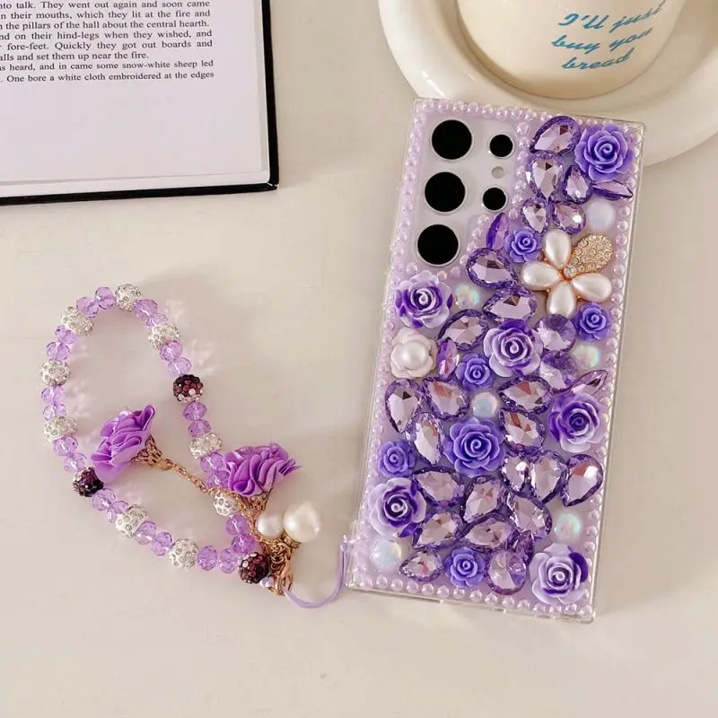 

Чехол для телефона Diamond Flower для Samsung Galaxy S25 Ultra S24 S25 S23 S22 S21 S20 PLUS S25 FE S23Ultra, задняя крышка с браслетом