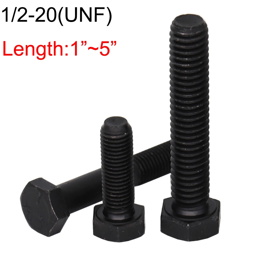 1/2-20 OD 1 2 2-1/2 3 4 5 Inch Black Steel US Standard UNF Unified Fine Thread External Outside Hex Hexagon Head CAP Screw Bolt