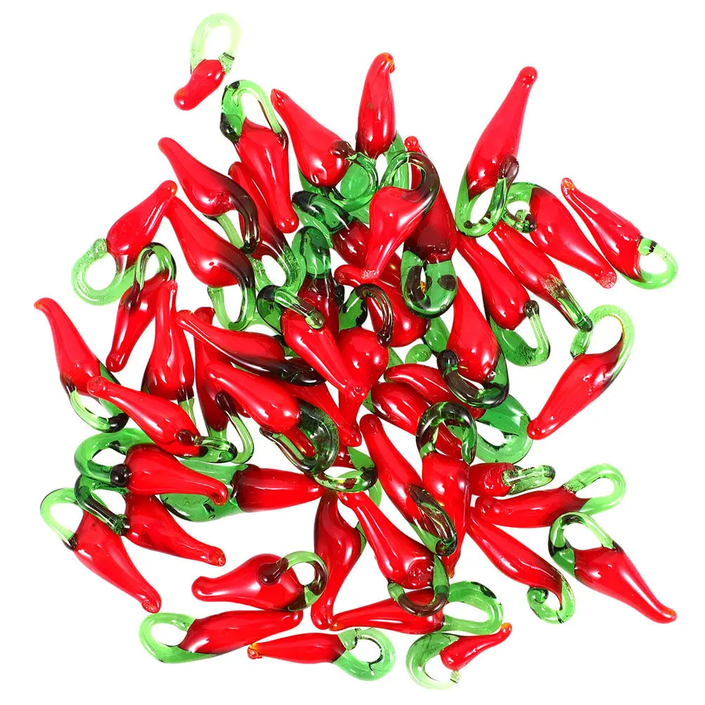 

100Pcs Mini Red Chili Pepper Glass Pendants 20Mm for DIY Jewelry Making Necklace Earrings Keychain Bracelet Charms Bulk Set