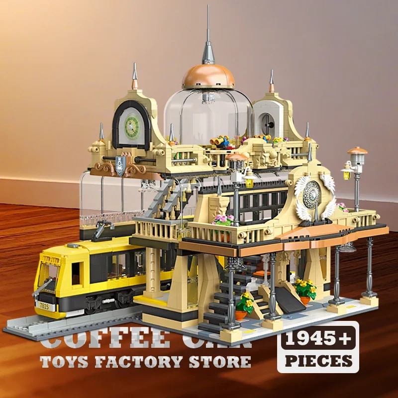 Creative City Street View Train Station Building Blocks Set LED Railway House MOC Bricks Children Toys Adult Christmas Gifts DIY
