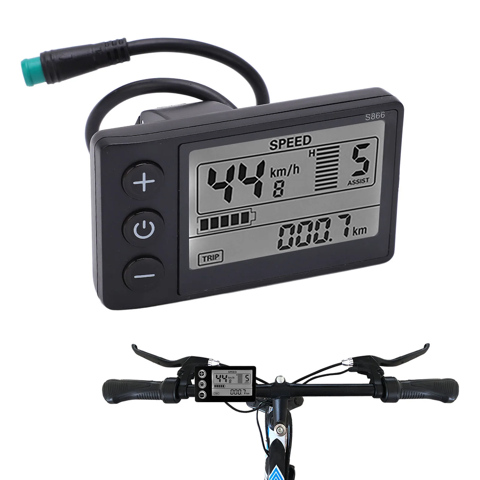 S866 Electric Bike LCD Display Meter 24V 36V 48V Control Panel with Waterproof Plug