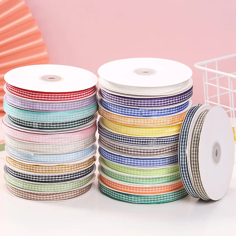 5yards 6mm Plaid Ribbon Grid Printed Bow Ribbon For Home Wedding Christmas Decorations DIY Gift Wrapping Ribbon For Bows
