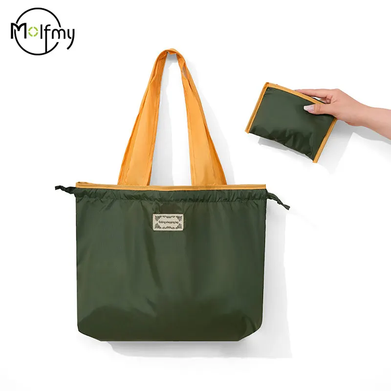 Foldable Eco-Friendly Shoulder Bags Large Capacity Reusable Shopping Bag Waterproof Drawstring Vegetable Fruit Bag Droshipping