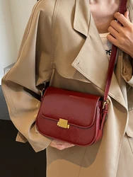 Vintage Burgundy Shoulder Bags for Women Autumn Winter PU Leather Flap Small Square Bag Lady Fashion Handbags