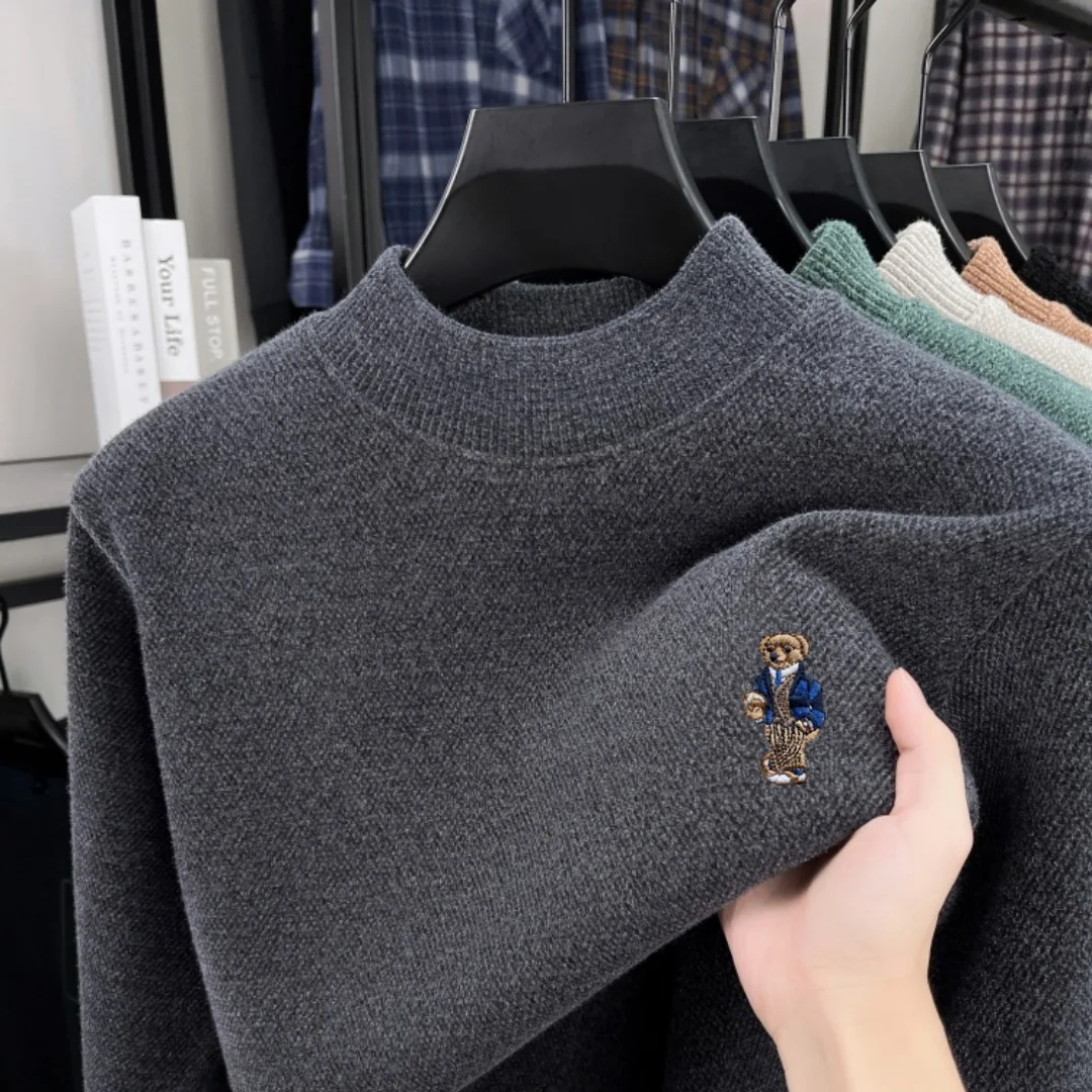 Original Designer-Marke, exquisiter Cartoon-Bär-Stickerei, koreanische Version, Winterpullover, neues Herren-Oberteil aus Samt, warm, langärmelig – Detail 15