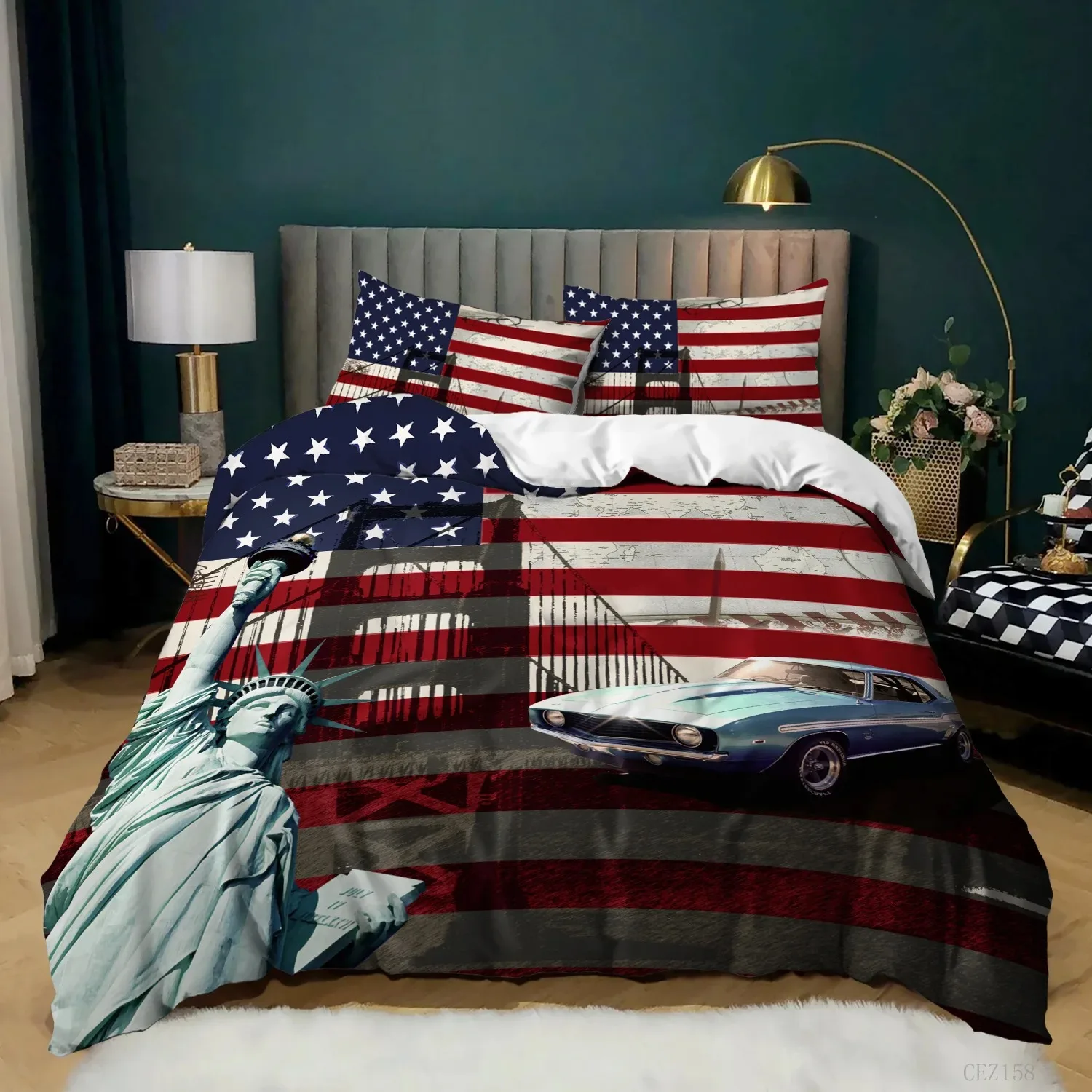 

National Flag Duvet Cover Set King Size Creative American Flag Bedding Set for Teens Adults Microfiber Single Double Quilt Cover