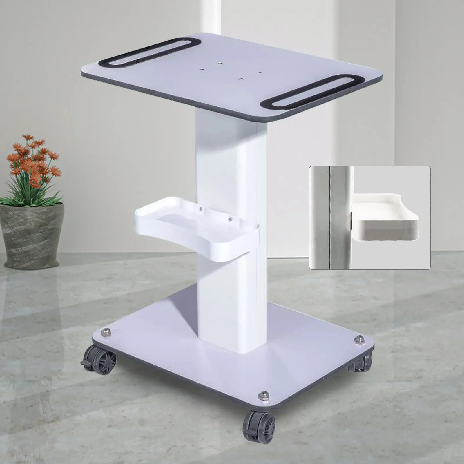 Carro de salón de belleza blanco, mesa súper grande, máquina de SPA con ruedas