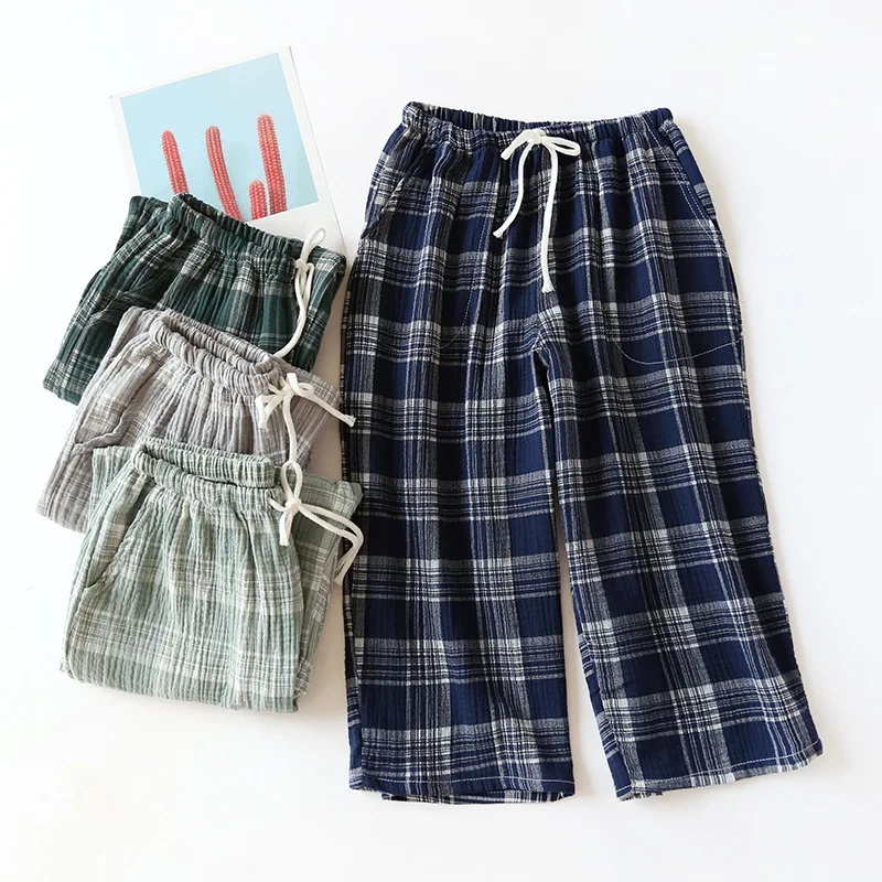 New Spring and Summer Men's Sleeping Pants 100% Cotton Capri Pants Large Loose Half Pants Breathable Air Conditioning Home Pants