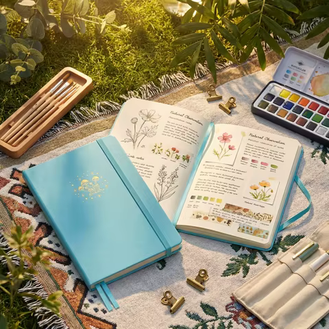 A5 Aesthetic Mushroom Notebook Dot Grid Journal 160gsm Bamboo Paper Hardcover for Doodling Writing Drawing