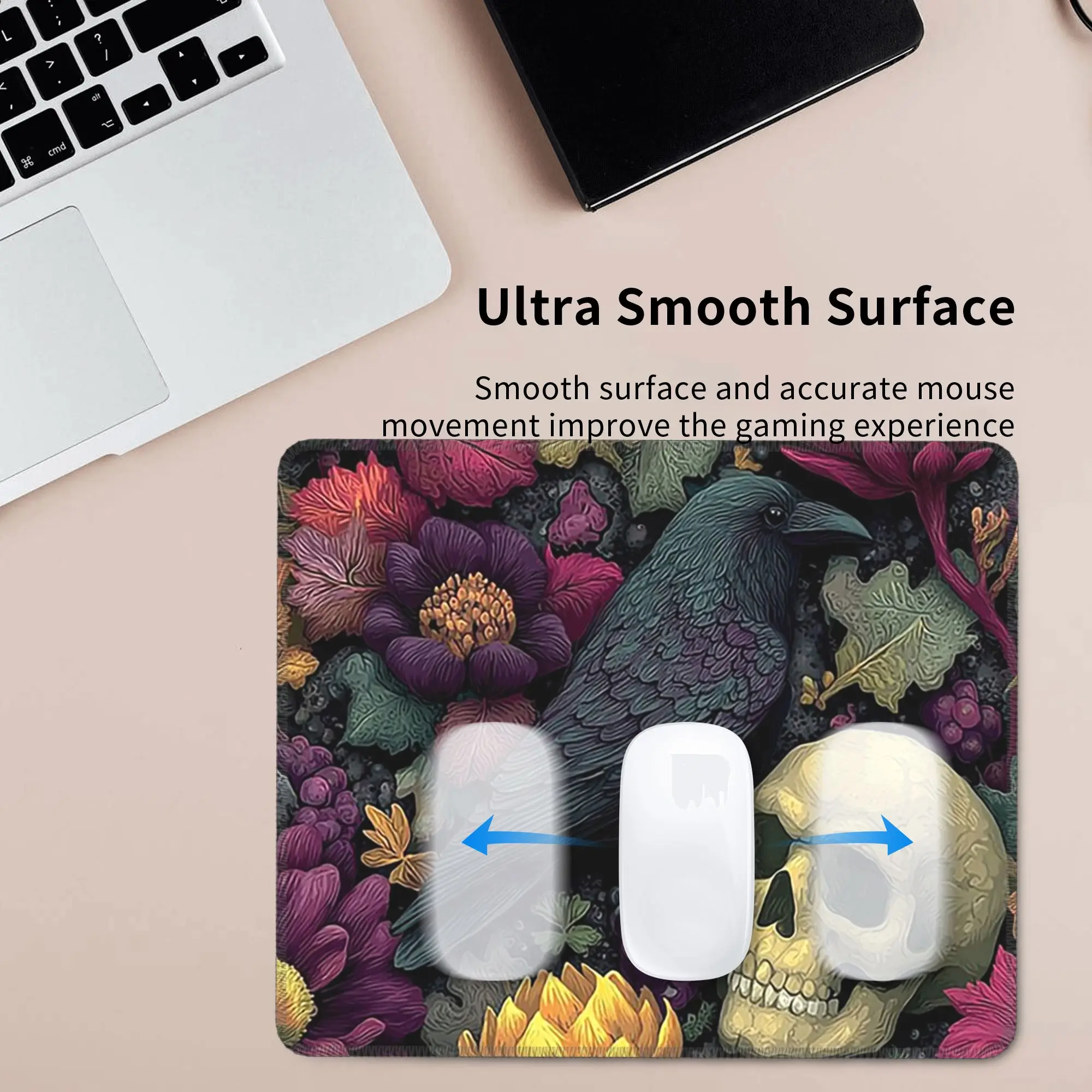 The Strange Red Flowers Skull And Crow Mouse Pad Computer Keyboard Mouse Mat Gamer PC Laptop Desk Mat Office Table Mats