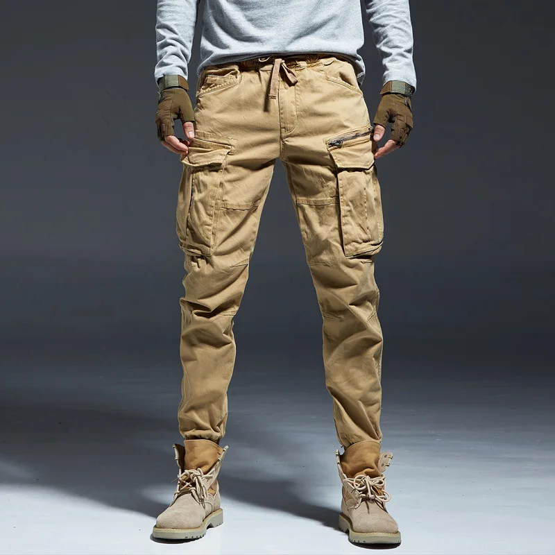 Pantalones para correr hasta el tobillo para hombre, pantalones vaqueros de algodón con bolsillos, pantalones Cargo con cintura elástica, pantalones