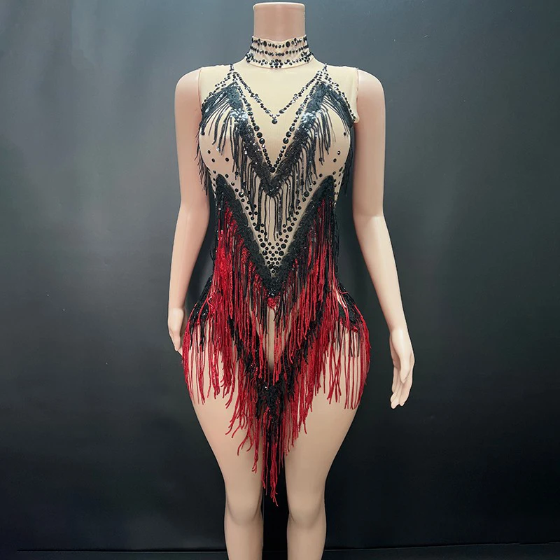 Many Colors Sequins Full Fringed Bodysuit Sexy Gogo Dancer Costume Women Pole Dance Dress Bar Dj Ds Stage Drag Queen Outfit 9170