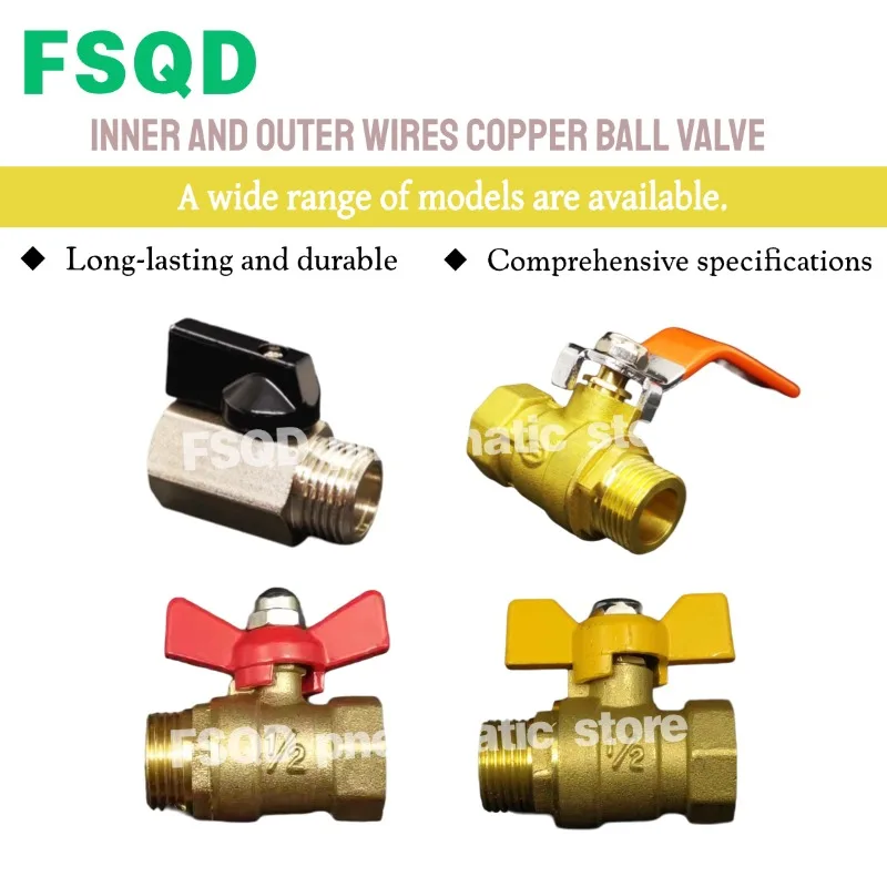 Internal and External Threaded Copper Ball Valve, DN06/08/10/15, 1 2 3 4 Points, with Butterfly Handle, Mini Version DN