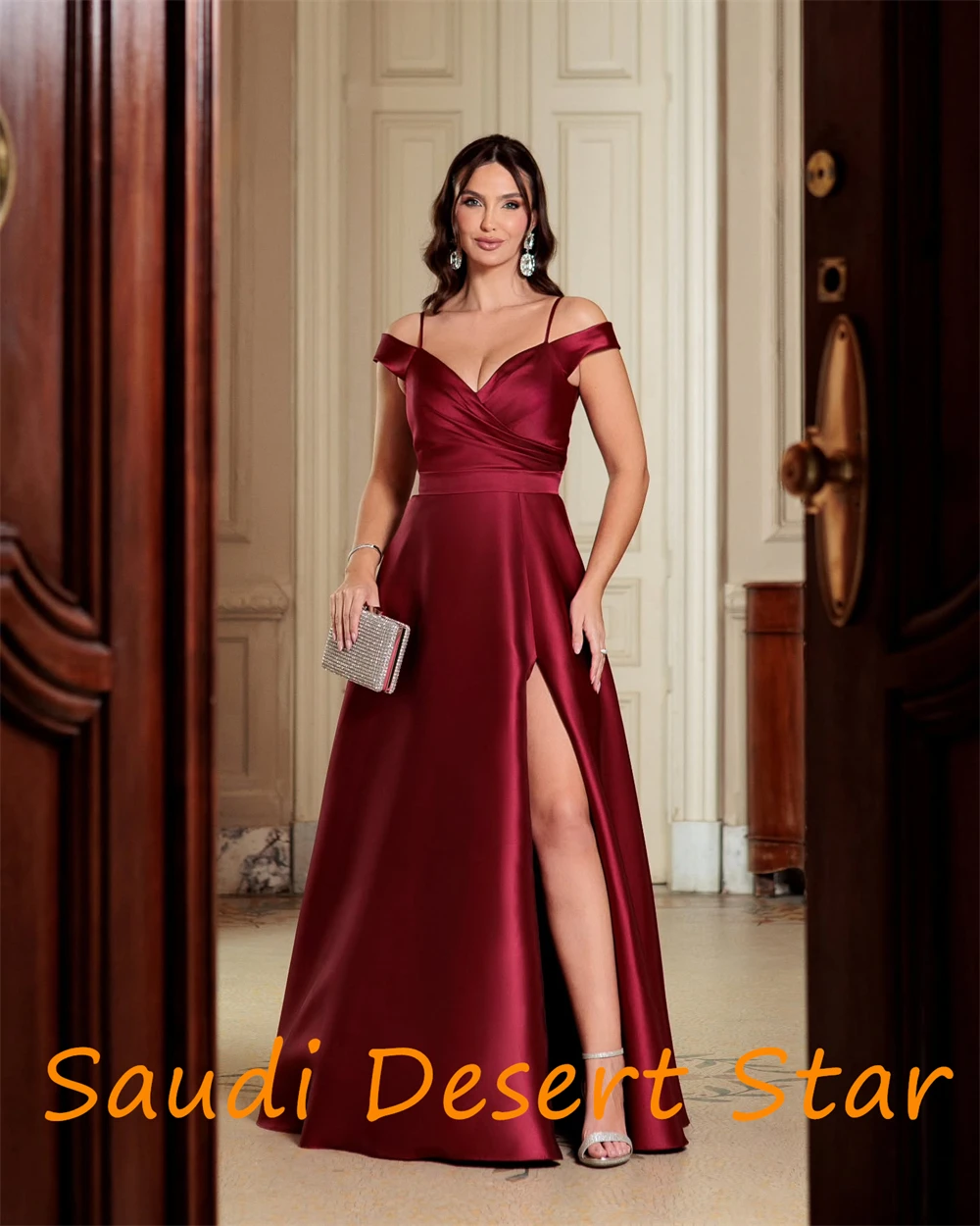 customizedCustomized Graceful V-Neck Spaghetti Straps Evening Dress Delicate A-Line Side Slit Party Dress Fashion Zipper Back Pr