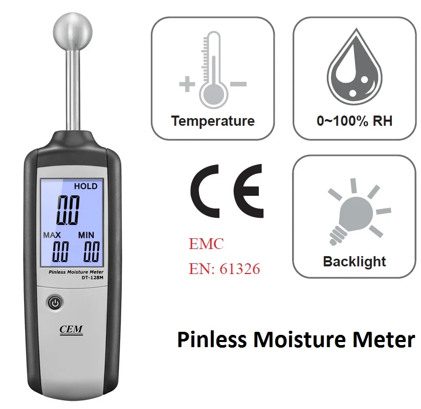 CEM DT-128M Pinless Moisture Meter 0-100% RH for Construction materials Gypsum Cement