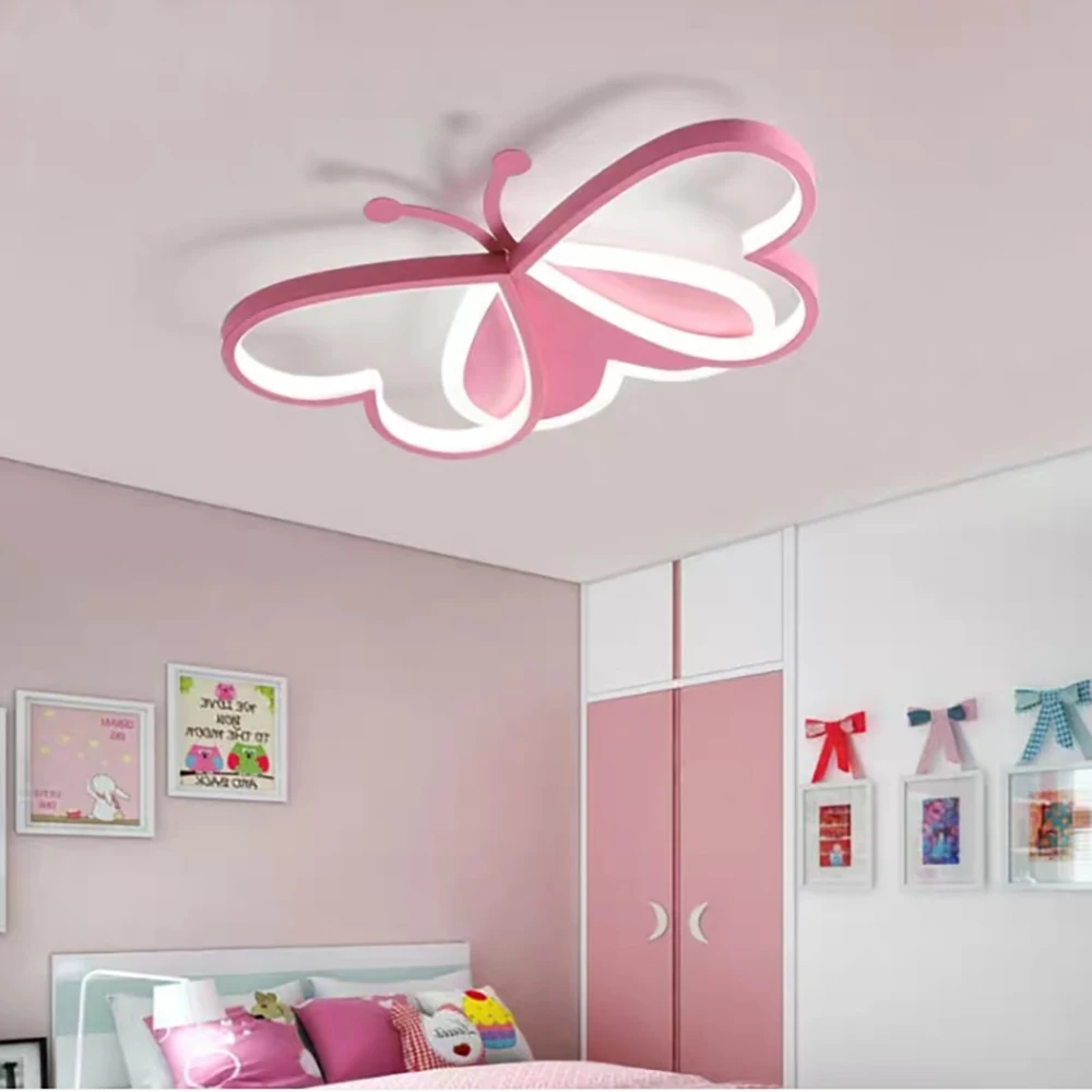 Plafoniera a farfalla, LED da 80 W, tre modalità colore, finitura in alluminio rosa e acrilico, da incasso per soggiorno o camera da letto