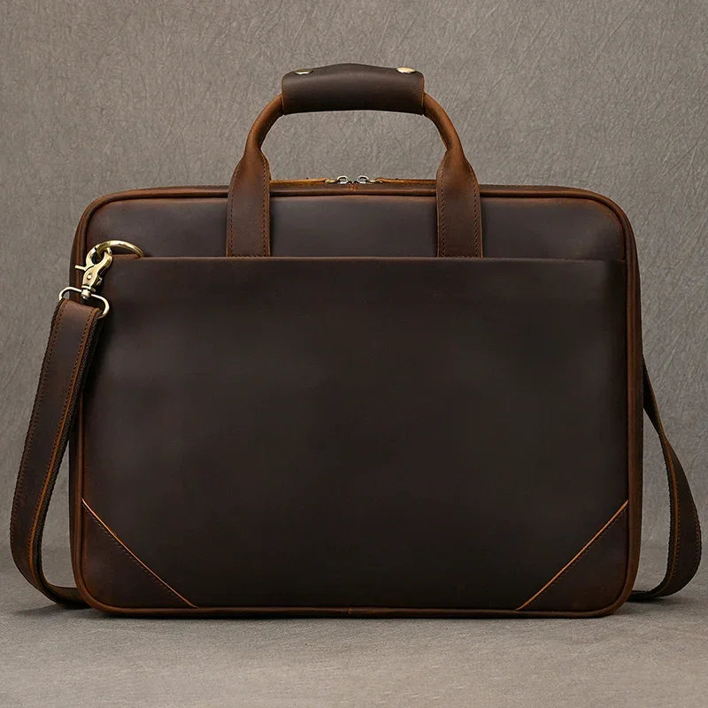 Leather Men's Business Commuter Bag Leather Man Briefcase Cowhide Handbag Retro Fashion Shoulder Bag A4 Document Laptop Bag