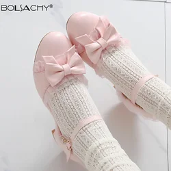 2026 Spring Women High Heels Mary Jane Pumps Party Wedding White Pink Beige String Bead Bow Princess Cosplay Lolita Shoes 31-43