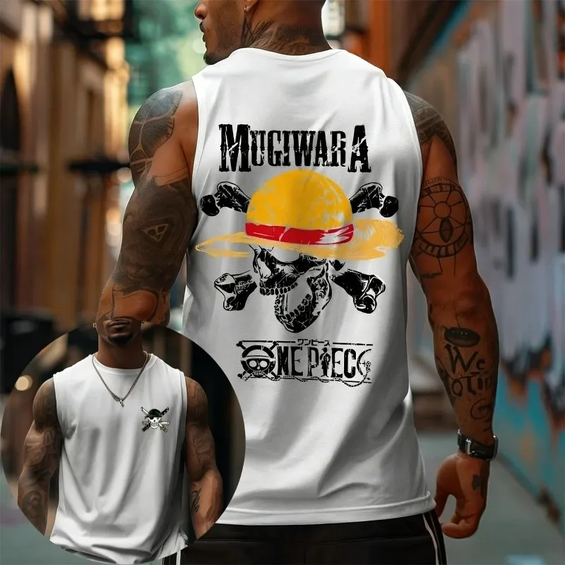 One Piece Mugiwara Straw Hat Skull Tank Top Anime Graphic Print Tank Tops Streetwear Fitness Workout Muscle Tee Fans Casual Tops view 2