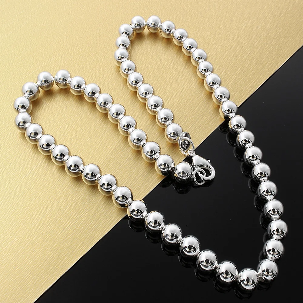 

Classic brands 8MM bead 925 Sterling Silver Necklace for woman men high quality Fashion party wedding Jewelry Holiday gifts