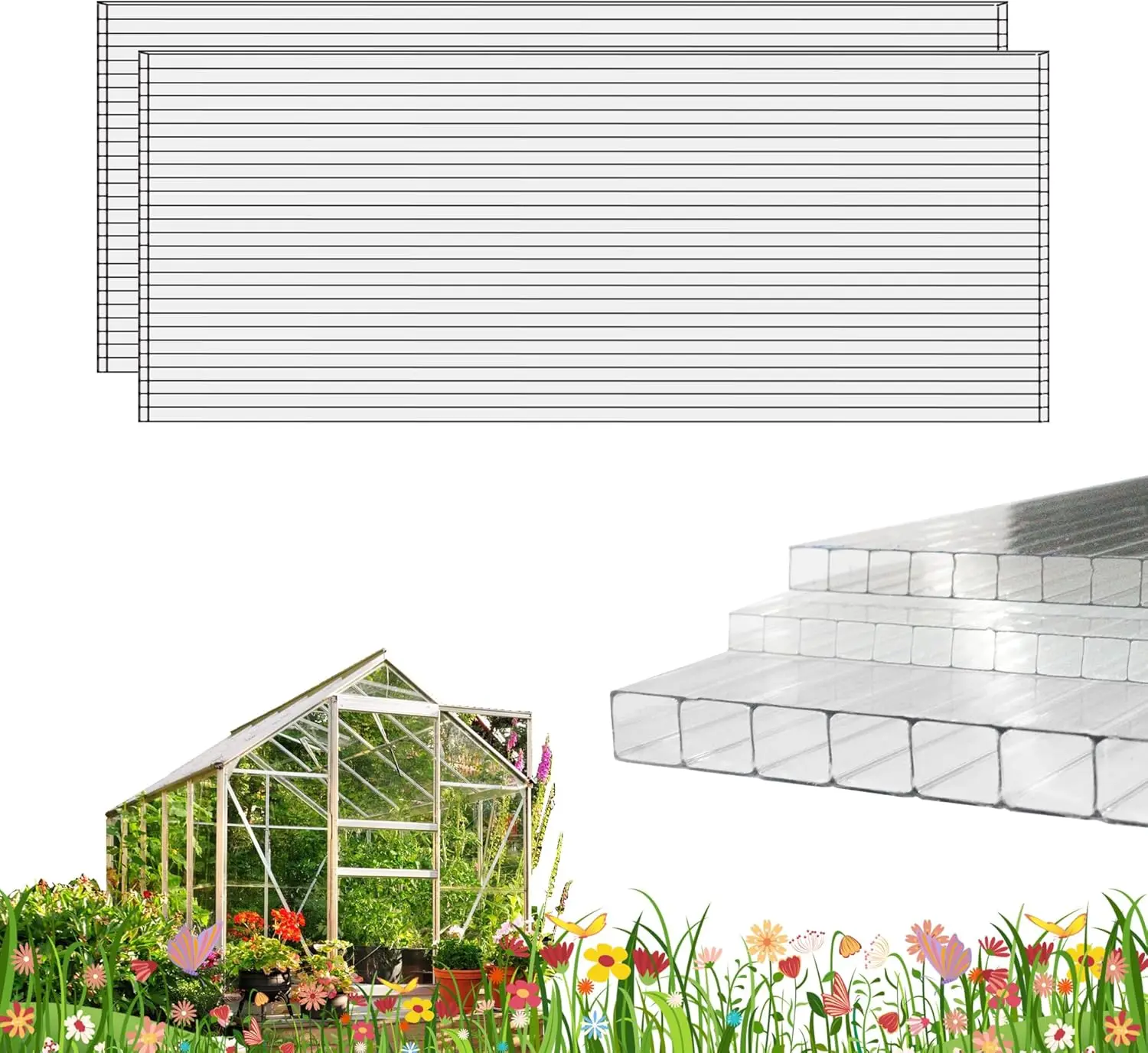 

12 PCS 4' x 2' x 0.16'' Polycarbonate Greenhouse Panels, Twin-Wall Polycarbonate Panels, Impact Resistance Clear Sheets