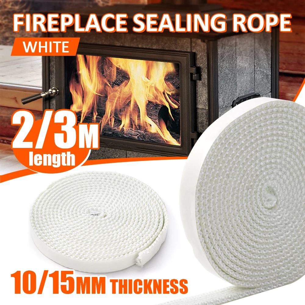 2m/3m White Flat Stoves Rope Self-Adhesive Fiberglass Fireplace Chimney Door Sealing Cord Replacement Gasket Tape 10mm/15mm