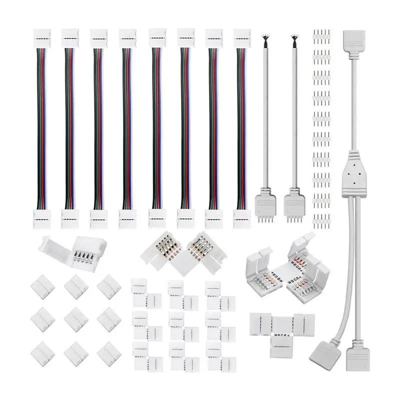 Hot Trend-5 Pin LED Strip Connector Kit White Plastic Fit For 12Mm RGBW LED Strip Connection Include T Shape 5 Pin LED RGBW Conn
