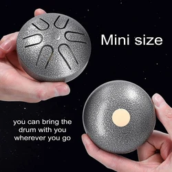 Hluru Mini steel tongue drum 3 inch 6 tone ethereal drum mini tambor music with rubber mallet yoga meditation handpan instrument