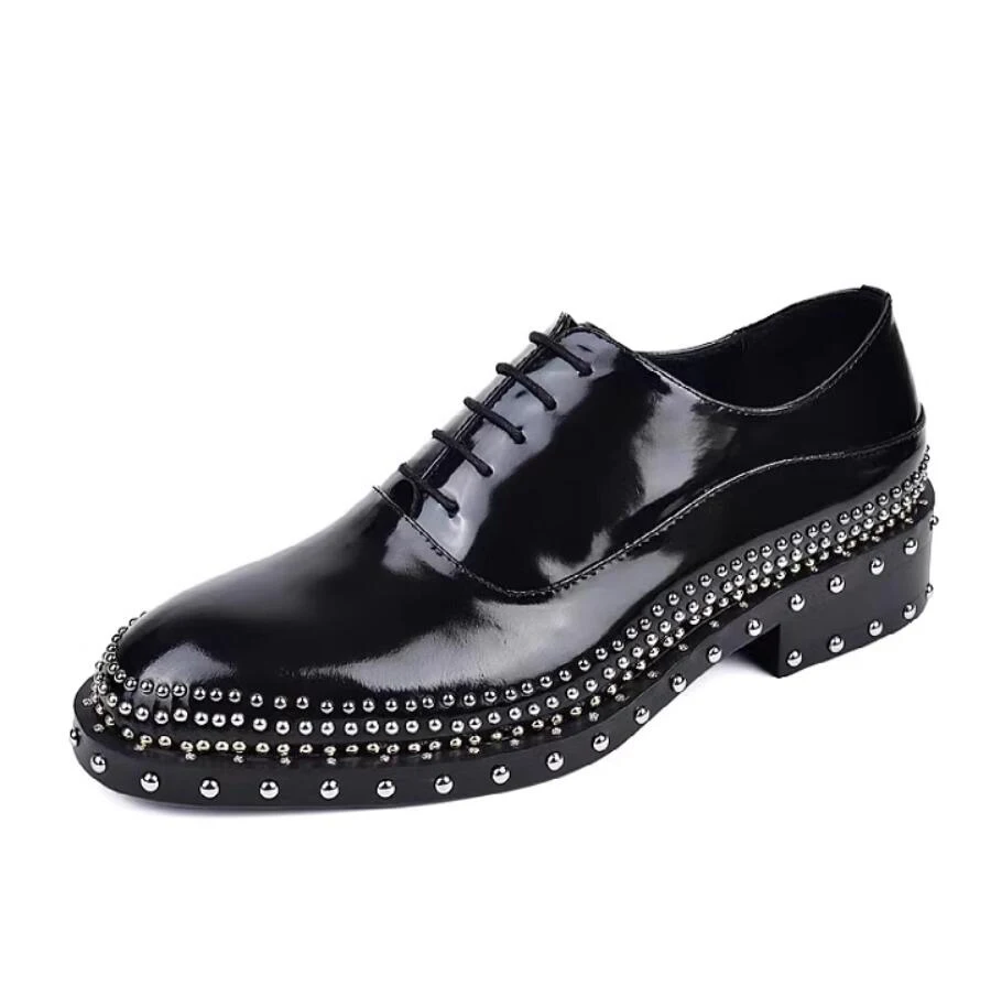 

Stud Rivets Men Derby Shoes Handmade Man Dress Shoes oxfords Men's Luxury Trainers Lace Up Brand Flats Black Shoes Big Size 45 4