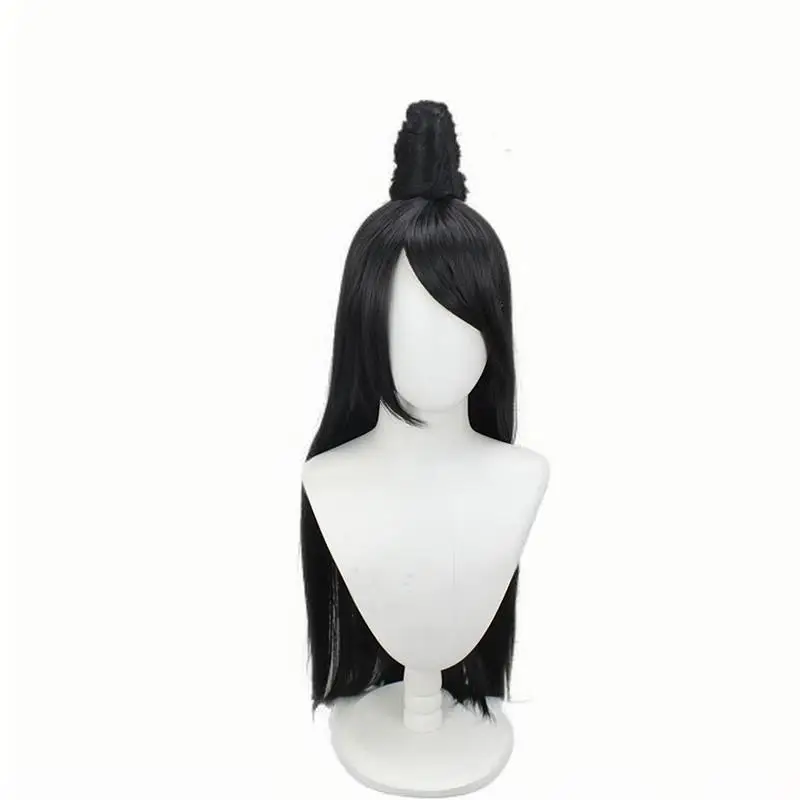 

Bayonetta Cosplay Wig – Black Long Straight Hair with High Bun and Claw Hairpiece Anime Costume Wig