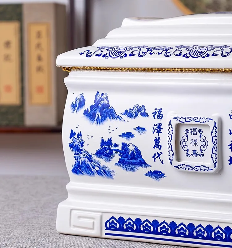 Jingdezhen high-temperature ceramic urn, high-end moisture-proof longevity box, men's and women's funeral supplies