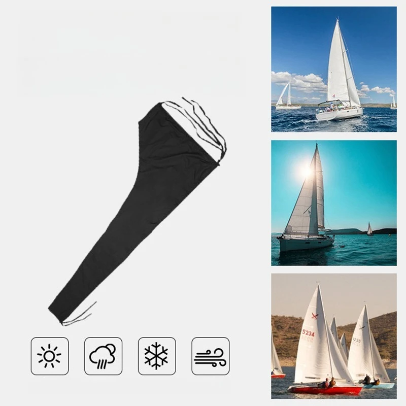 Black 210D Boat Cover for 8-13Ft Mainsail Boom Boat Sail Cover Waterproof Anti UV Sunshade Dustproof Boom Sail for All Seasons