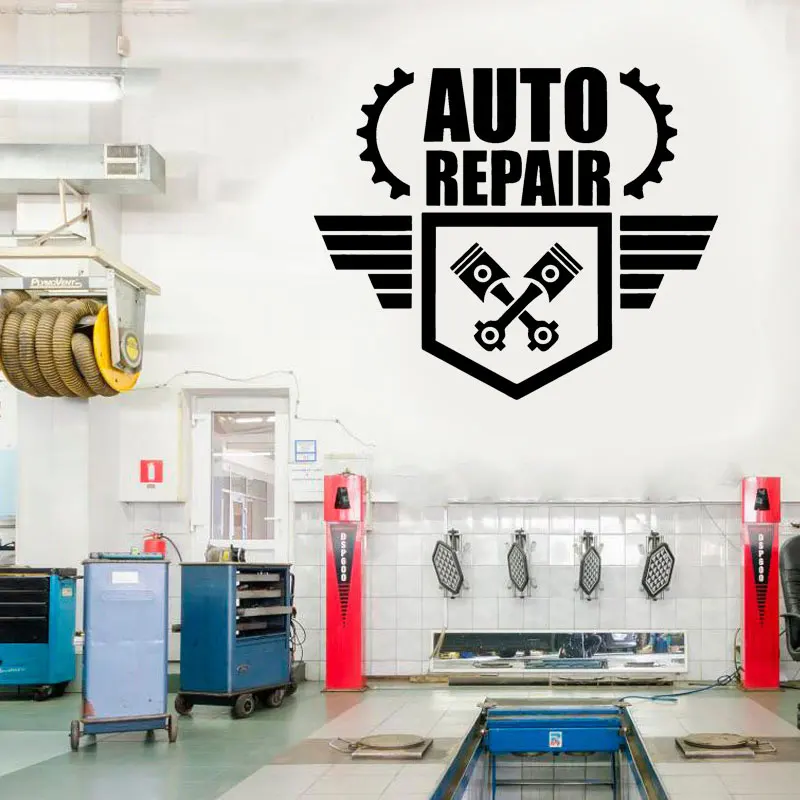 إصلاح السيارات الجدار ملصق مائي خدمة السيارات شعار الفينيل الديكور الداخلي نافذة ملصق المرآب متجر جدارية خلفية قابلة للإزالة A101