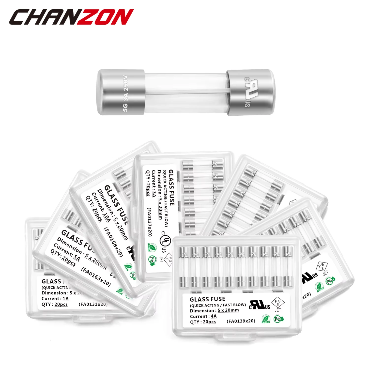 

20pcs 5x20 mm Glass Tube Fuse Fast Quick Slow Blow 5X20mm 0.5A 1A 2A 3A 4A 5A 6A 6.3A 8A 10A 12A 15A 250V 125V 12V Cutoff Fusee
