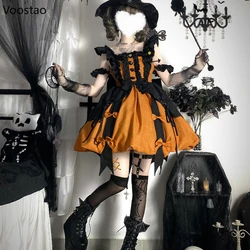 Japanese Gothic Lolita Jsk Dress Women Vintage Victorian Little Witch Halloween Cosplay Party Dresses Girls Sweet Y2k Punk Dress