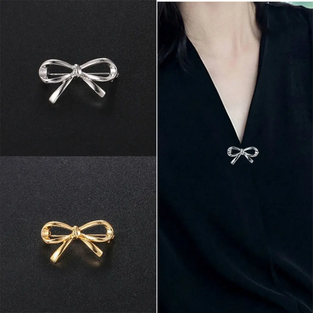 Balletcore Bowknot Brooch Alloy Korean Style Hollow Metal Brooch Clothes Accessories Jewelry Accessories Anti-Exposure Brooch