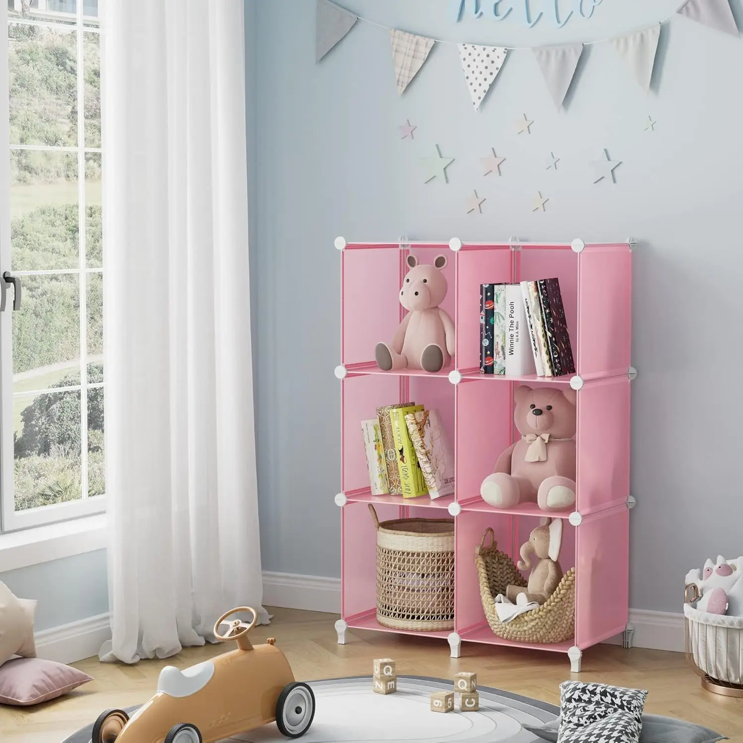 6-Cube Storage Shelf, Storage Bookcase Bookshelf with    Hammer, Storage Cubes Organizer Cabinet for Kids, Closet, Bedro