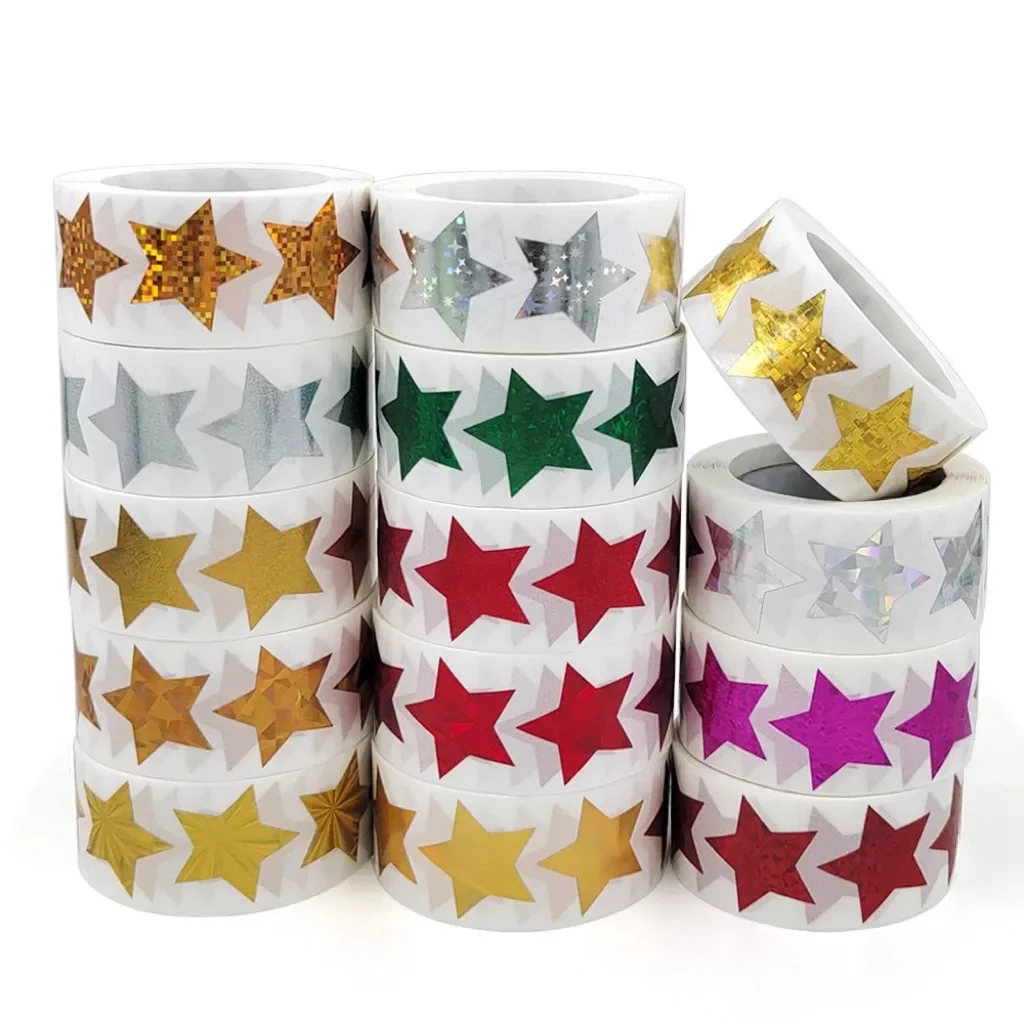 1 roll/500pc Multi-color Five-pointed Star Bright Stickers Teachers Reward Children With Self-adhesive Color Stationery Stickers