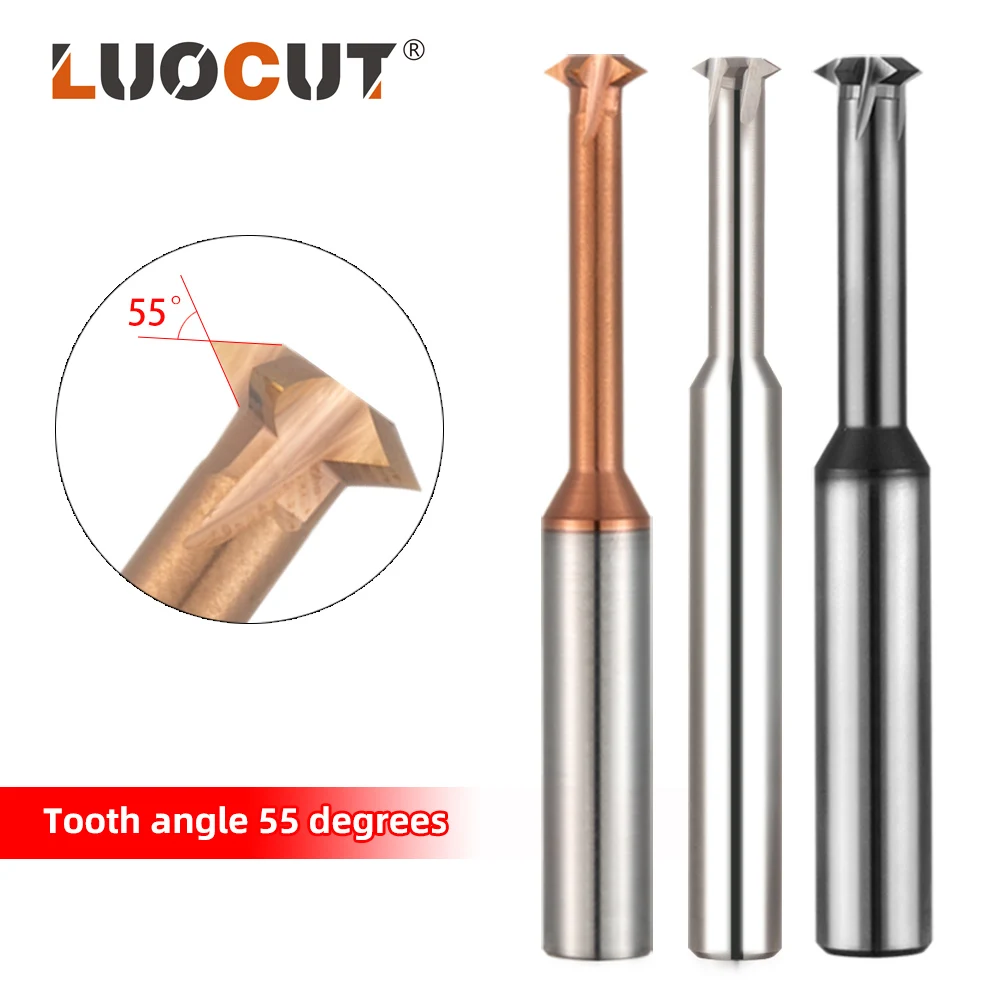 Fresa en espiral de un solo diente de carburo de tungsteno, broca de enrutador Métrico para acero y aluminio, herramienta CNC de 55 °