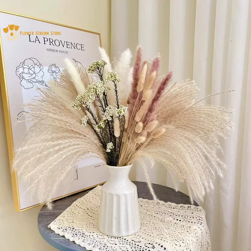 

70Pcs Fluffy Pampas Dried Flowers Bouquet Home Decor Natural Bunny Rabbit Tail Grass Artifical Flower Wedding Party Decoration