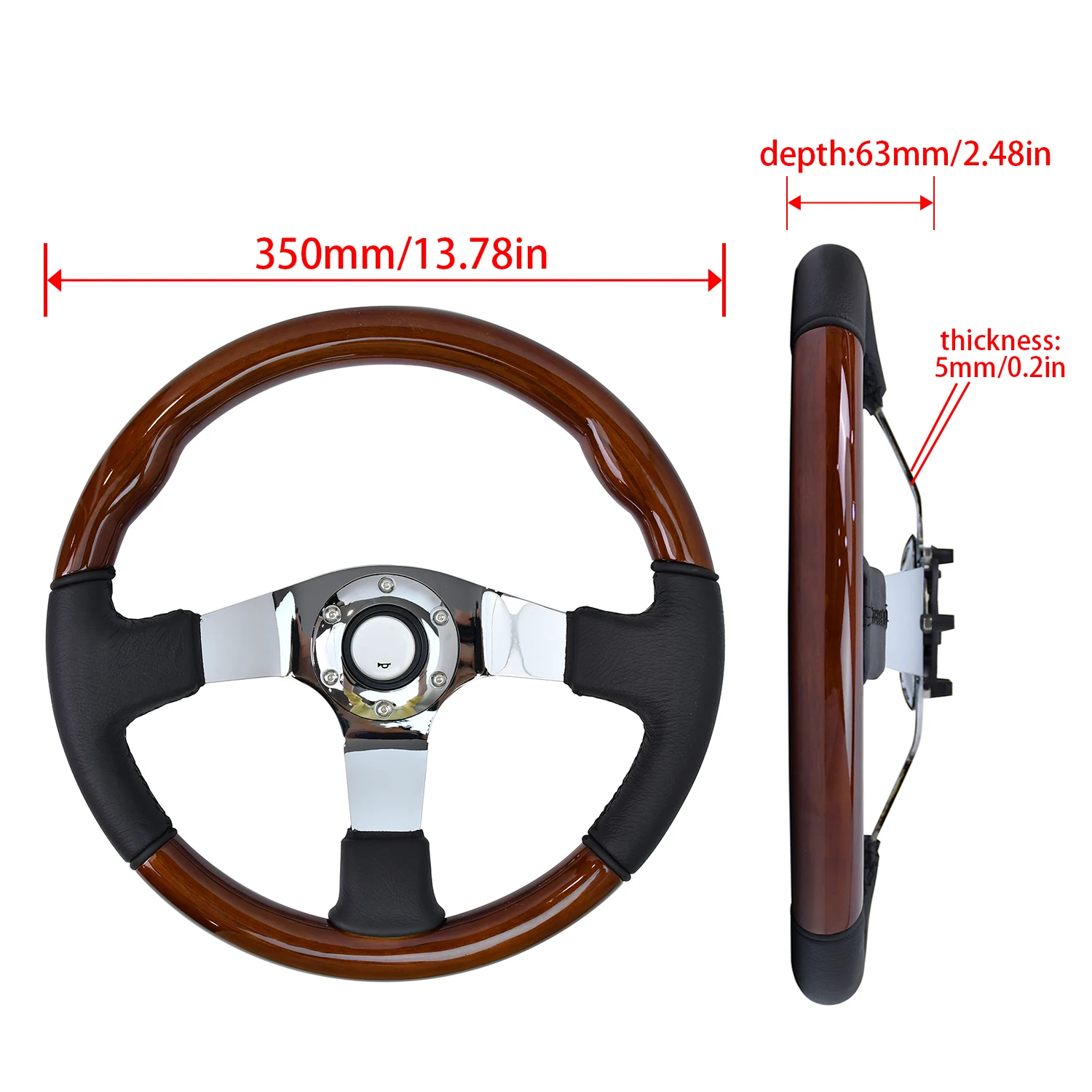 Universal 350mm Solid Wood Car Steering Wheel 13.78 inch Wooden Racing Drift Steering Wheel Leather Steering Wheel Wholesale